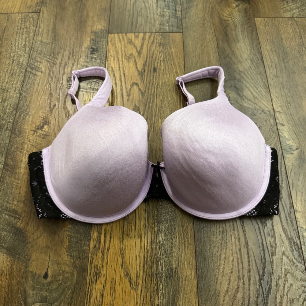Cacique Lightly Lined‎ T-Shirt Bra 38DDD Lavender Purple Black Lace Underwire